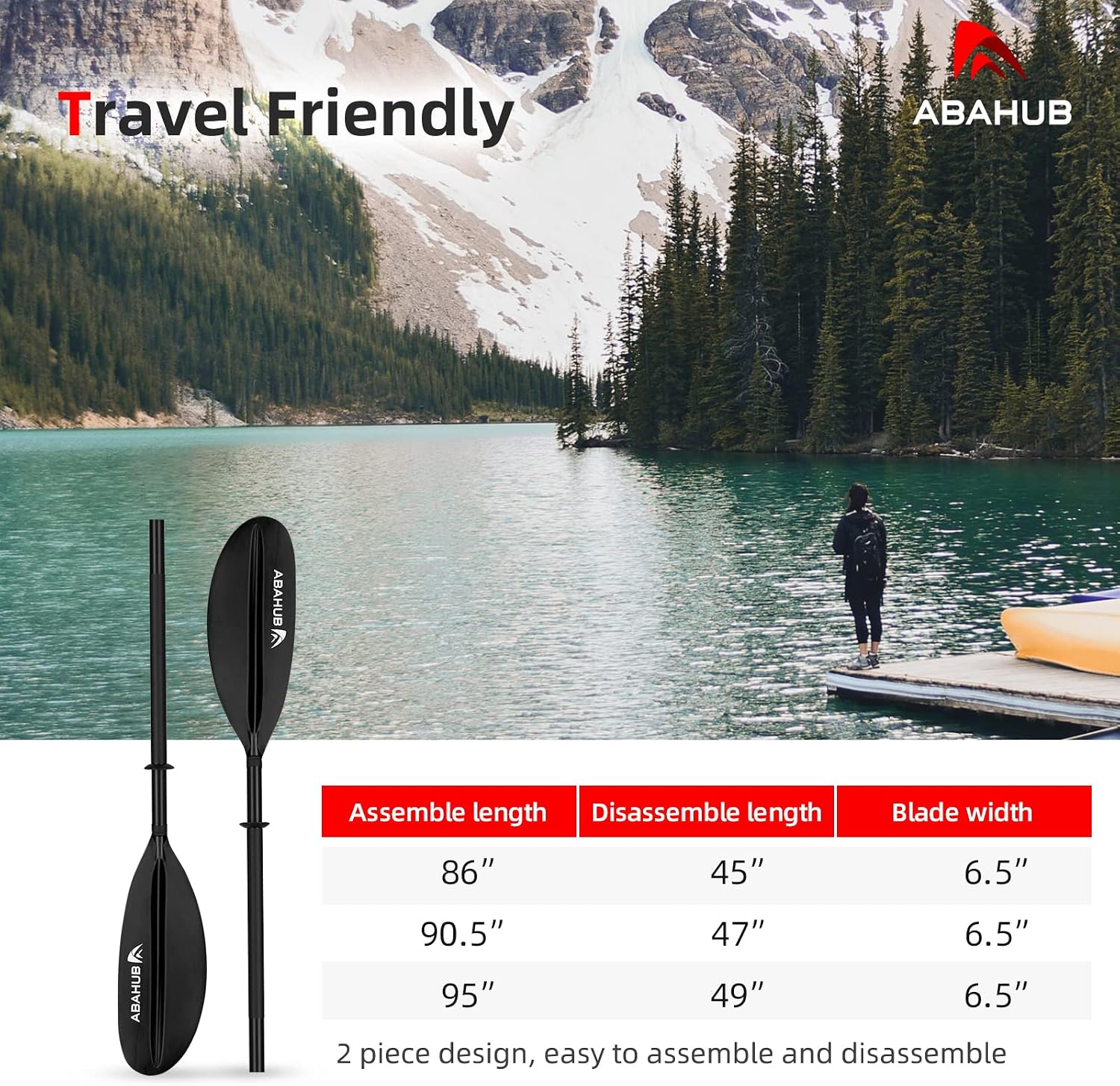 Abahub Kayak Paddle with Free Leash 220-240cm Kayaking Oars
