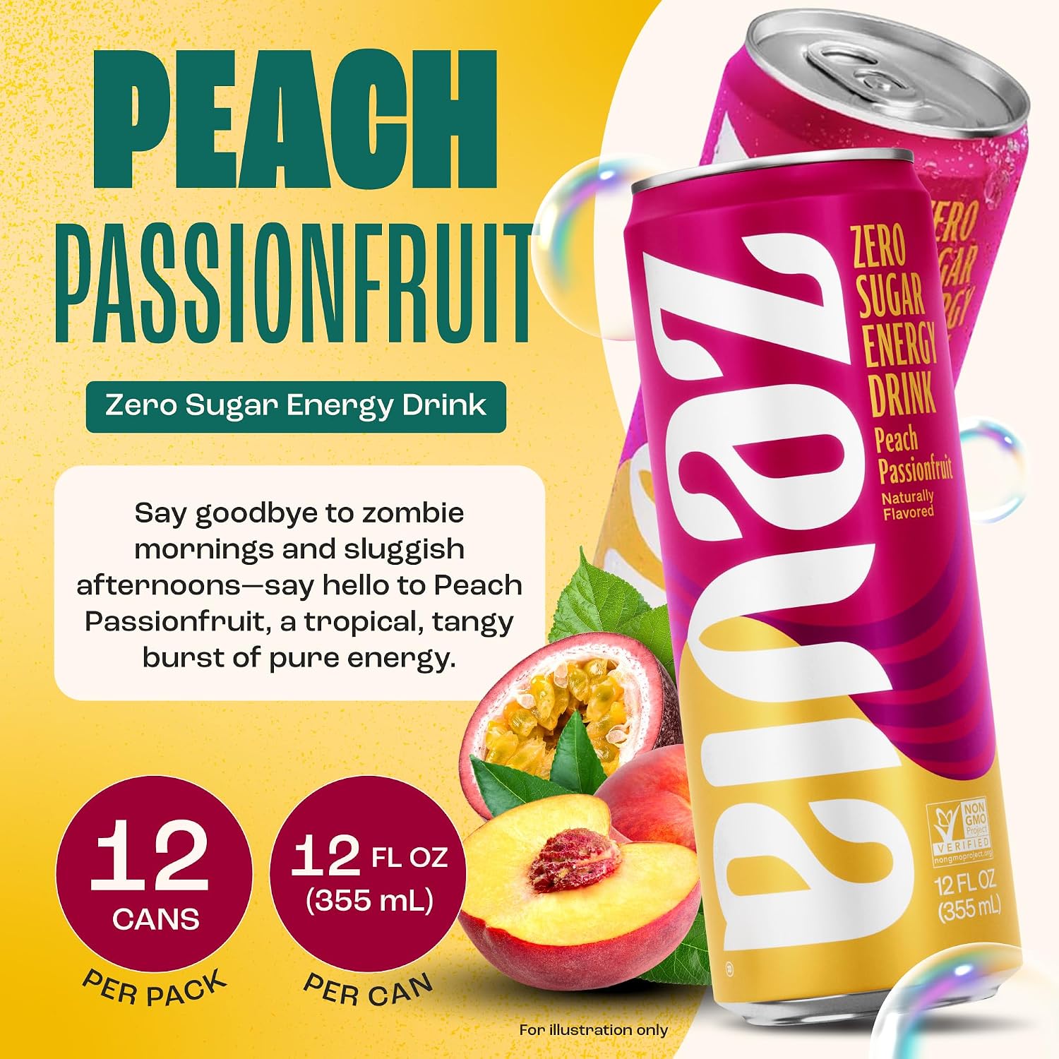 Zevia Zero Sugar Energy Drink, Raspberry Lime, 12 oz Cans (12-Pack) – Naturally Sweetened, Zero Calorie Sugar Free Energy - Non-GMO Project Verified, Gluten-Free, Vegan