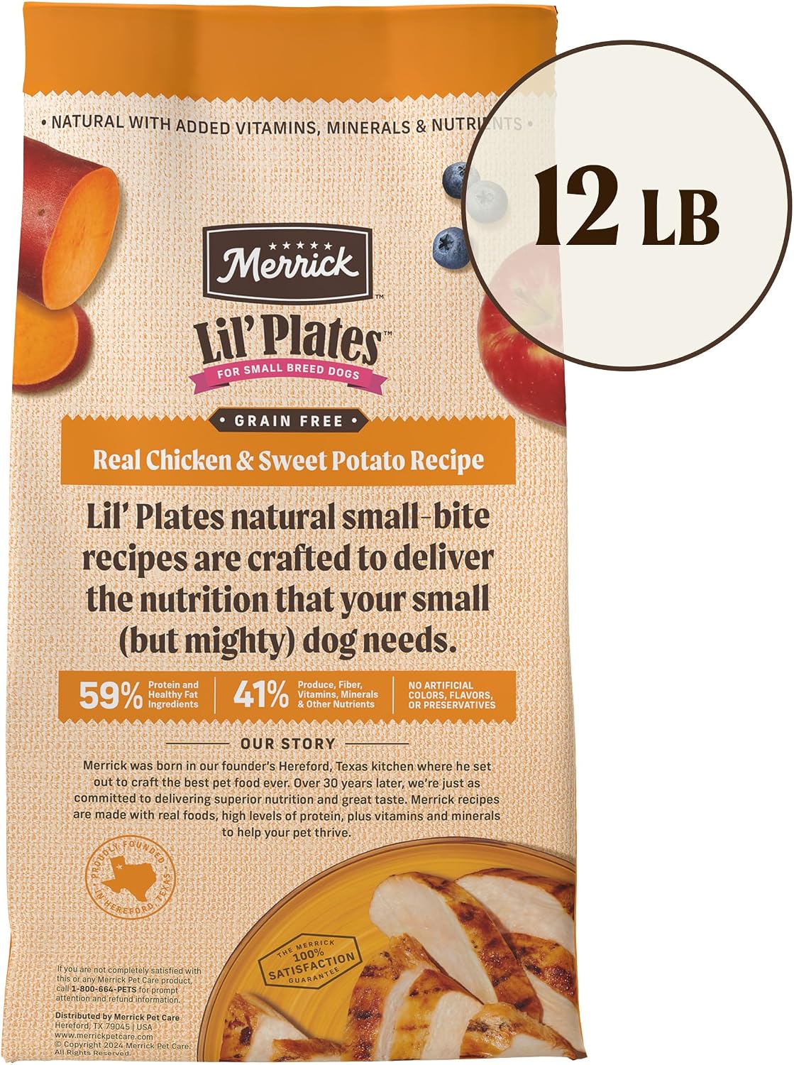 Merrick Lil’ Plates Premium Grain Free Dry Dog Food For Small Dogs, Real Chicken And Sweet Potato Kibble - 4.0 lb. Bag