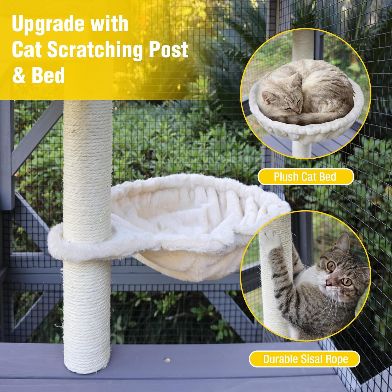 Aivituvin Cat House Outdoor Cat Catio Wooden Large Enclosure with Run on Wheels 70.9" Upgraded Version Catio with Reinforcement Strip