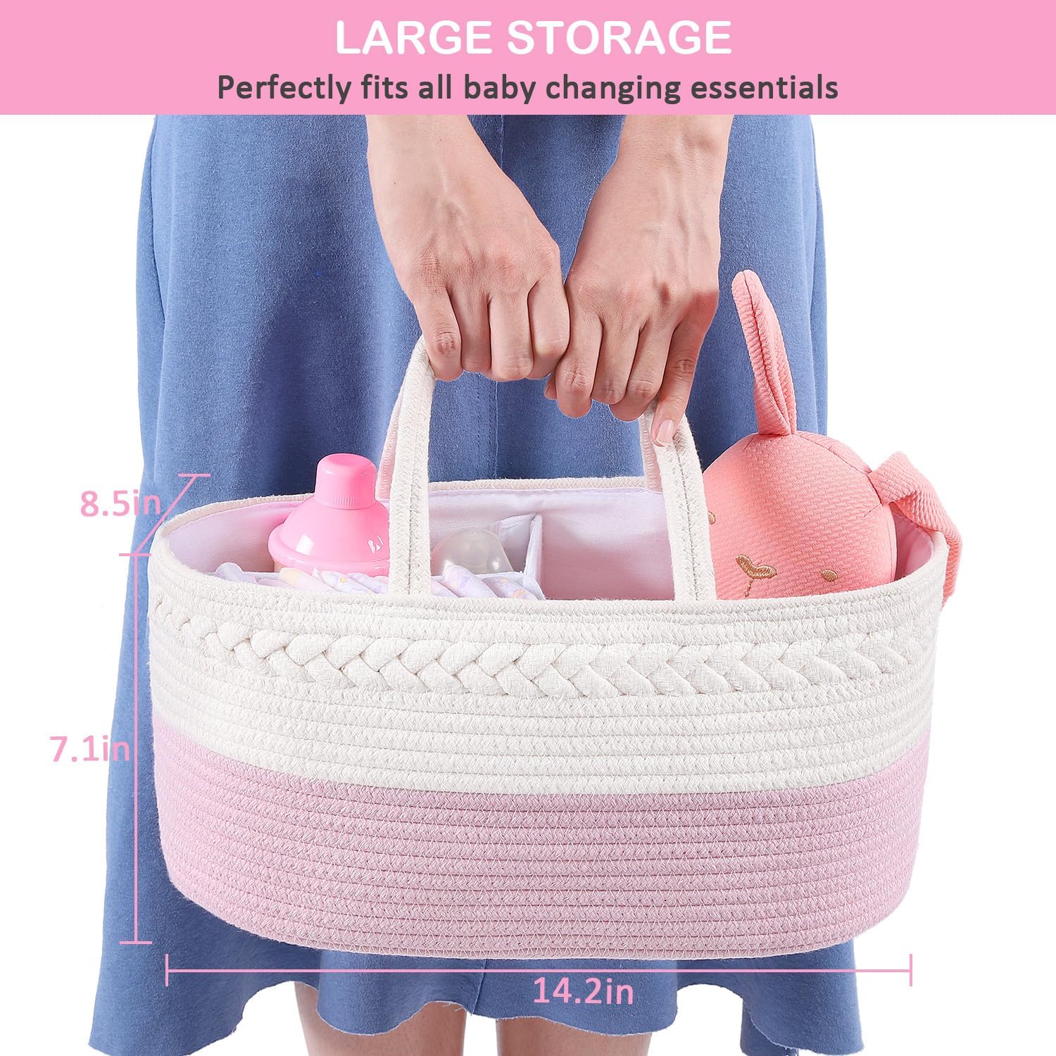 ABenkle Diaper Caddy Organizer - Cotton Rope Nursery Storage Basket for Baby Essentials, Boys & Girls Shower Gift, Changing Table Organizer