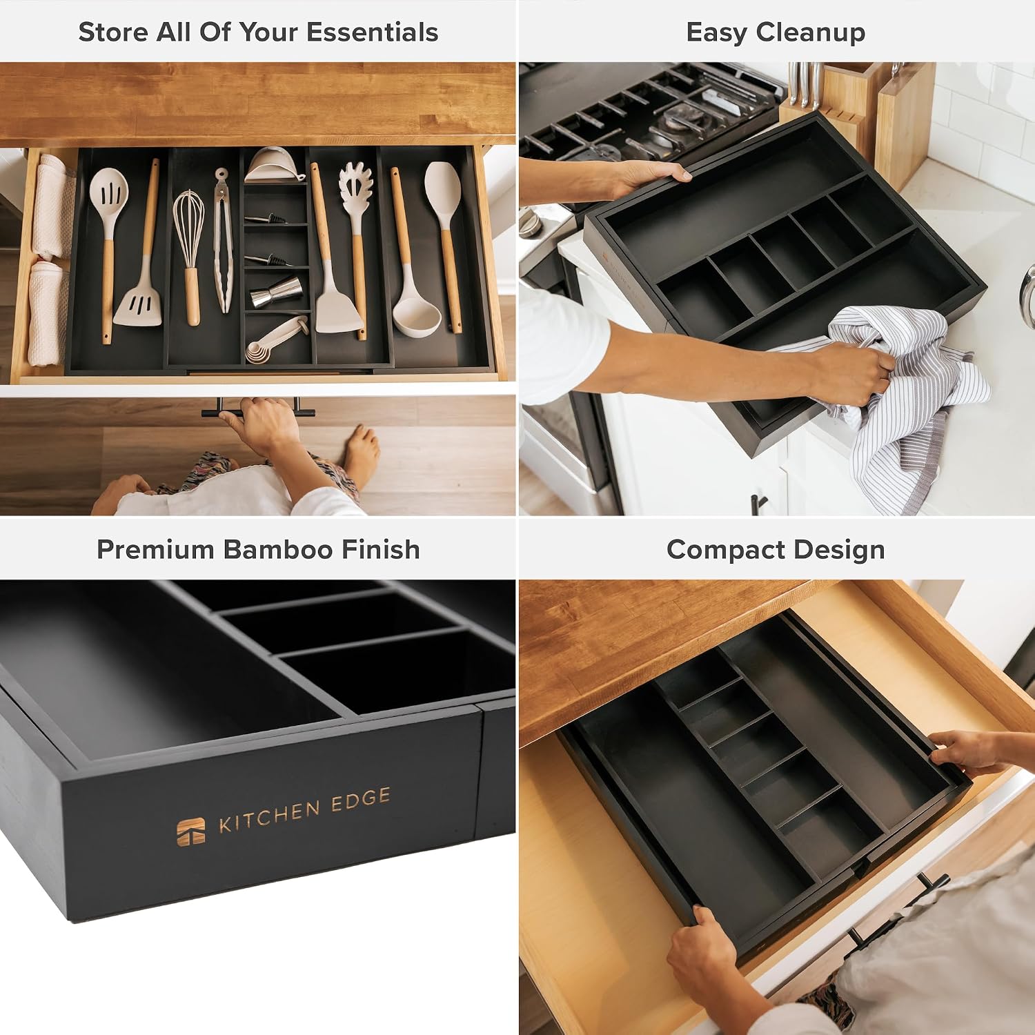 Utensil & Junk Drawer Organizer, 16-28 in, Bamboo | Food-safe contract grade, 100% sustainable wood, non-slip, adjustable
