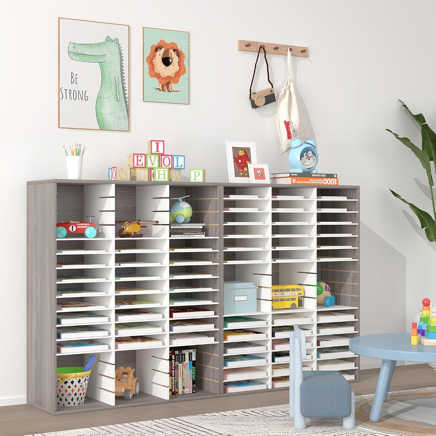 EasyPAG 12 Compartments Wooden Literature Organizer with Adjustable Shelves, 6000 Sheets Capacity Paper Organizer