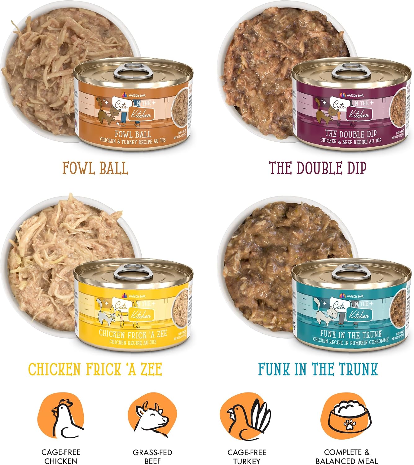 Weruva Cats in the Kitchen, Kitchen Cuties Variety Pack, Wet Cat Food, 3.2oz Can (Pack of 12)