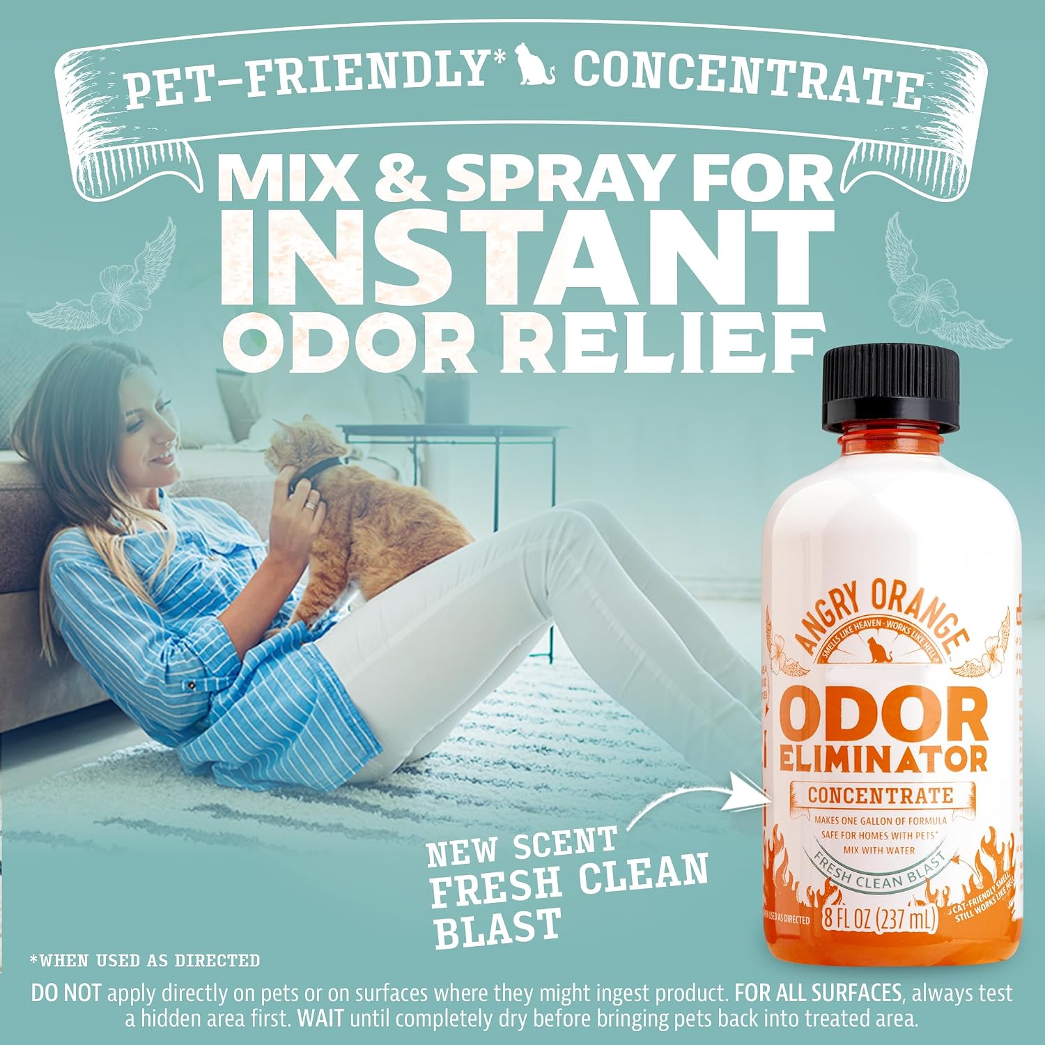 Angry Orange Pet Odor Eliminator 8 oz. bottle- Industrial Strength Pet Odor Remover - Makes (4) 32oz. Bottles - 1 Gallon - Neutralizes and Sanitizes Tough Pet Odors Fast