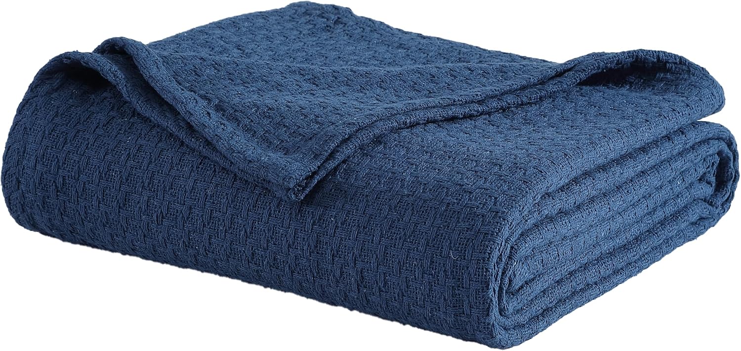 Grand Hotel Lightweight Full/Queen Blanket, 100% Cotton, Pearl Blue | All-natural yarn-dyed mercerized cotton is exceptionally durable, breathable and soft