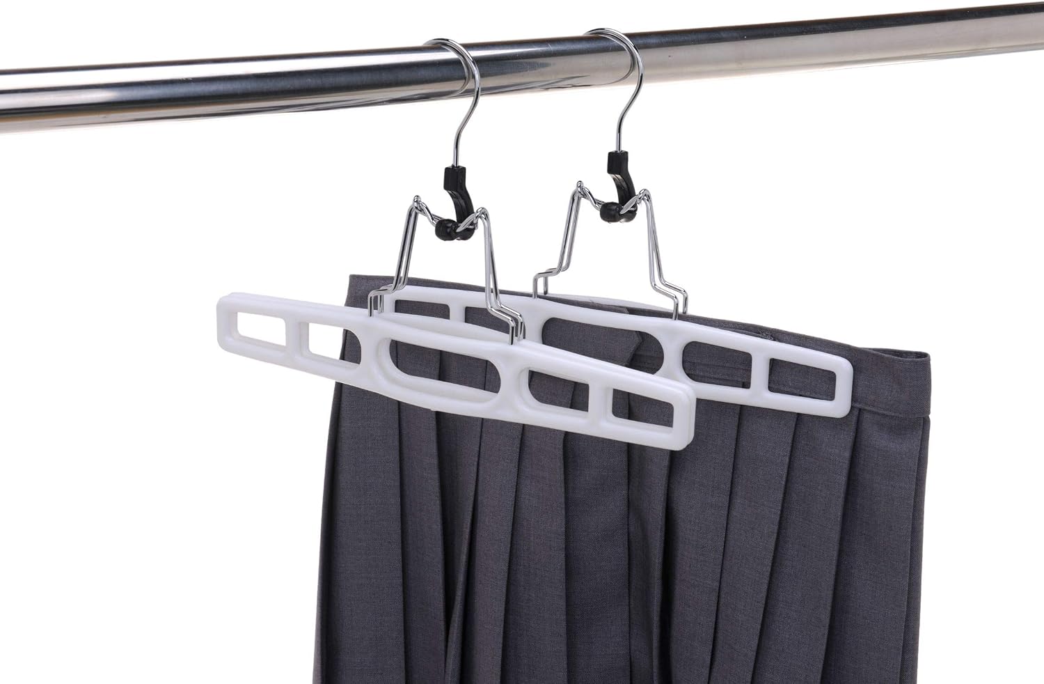 Quality Hangers 10 Pack Premium Skirt Hangers - Thin Space Saving Pant Hangers Set with Clamp, Shorts Hangers with Heavy Duty Locking Clasp