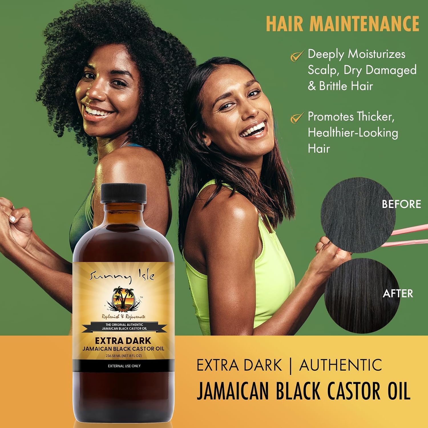 Sunny Isle Extra Dark Jamaican Black Castor Oil 8oz | Hair, Scalp, Skin | Richer Thicker Moisturizing Oil for Hair Growth, Dry Scalp, Damaged Hair Repair, Edges, Eyebrows, Eyelashes, Unscented