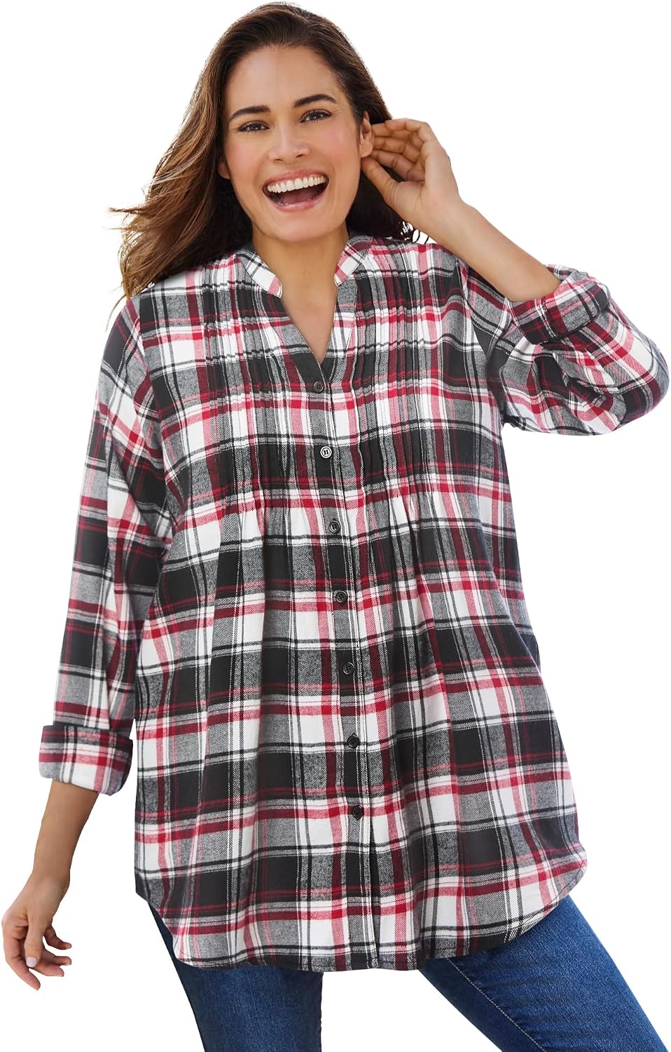 Woman Within Pintucked Flannel Shirt