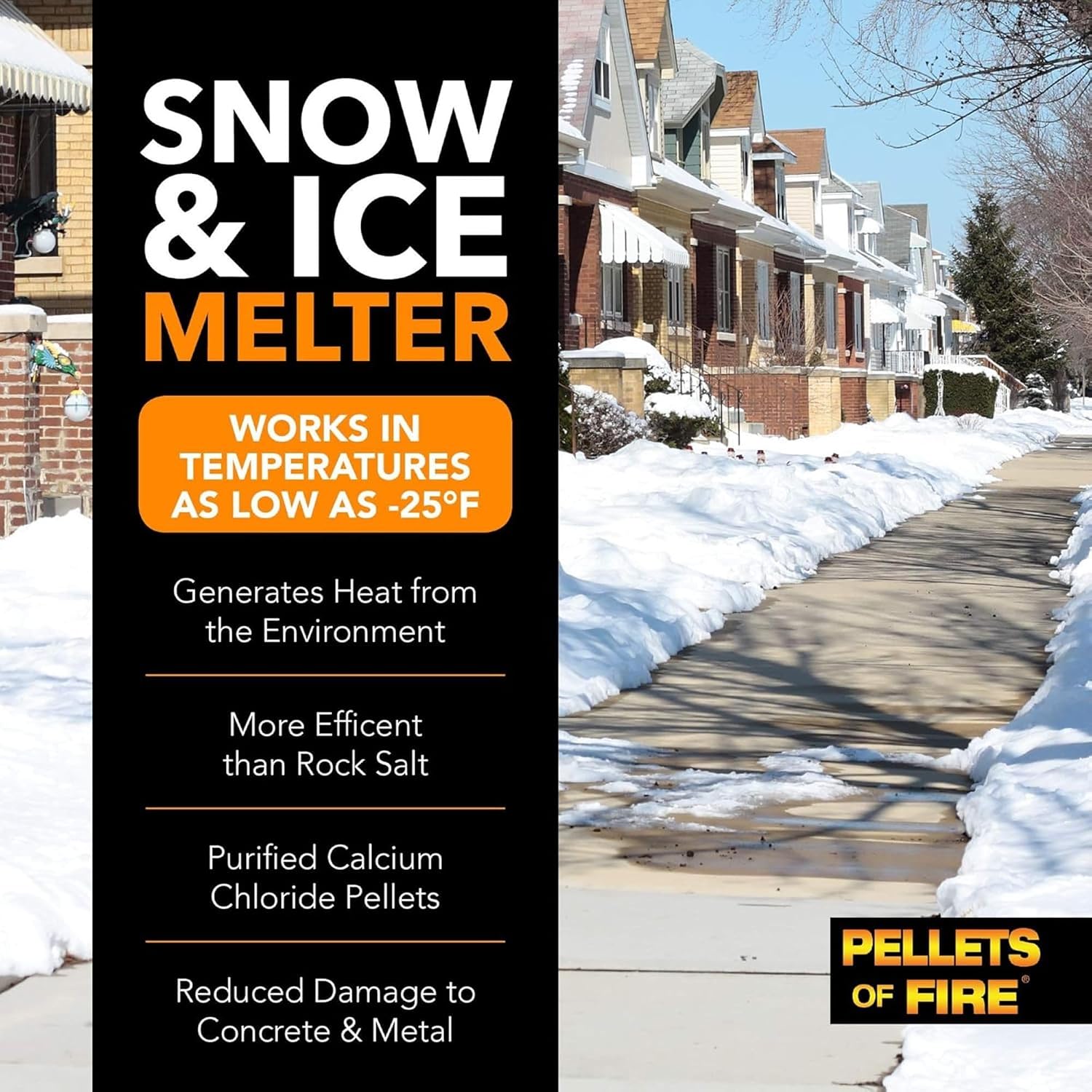 Snow Joe Pellets of Fire Ice Melter, Heat-Generating Calcium Chloride Pellets, 50 Lbs - Fast-Acting Deicer and Remover for Concrete, Driveway
