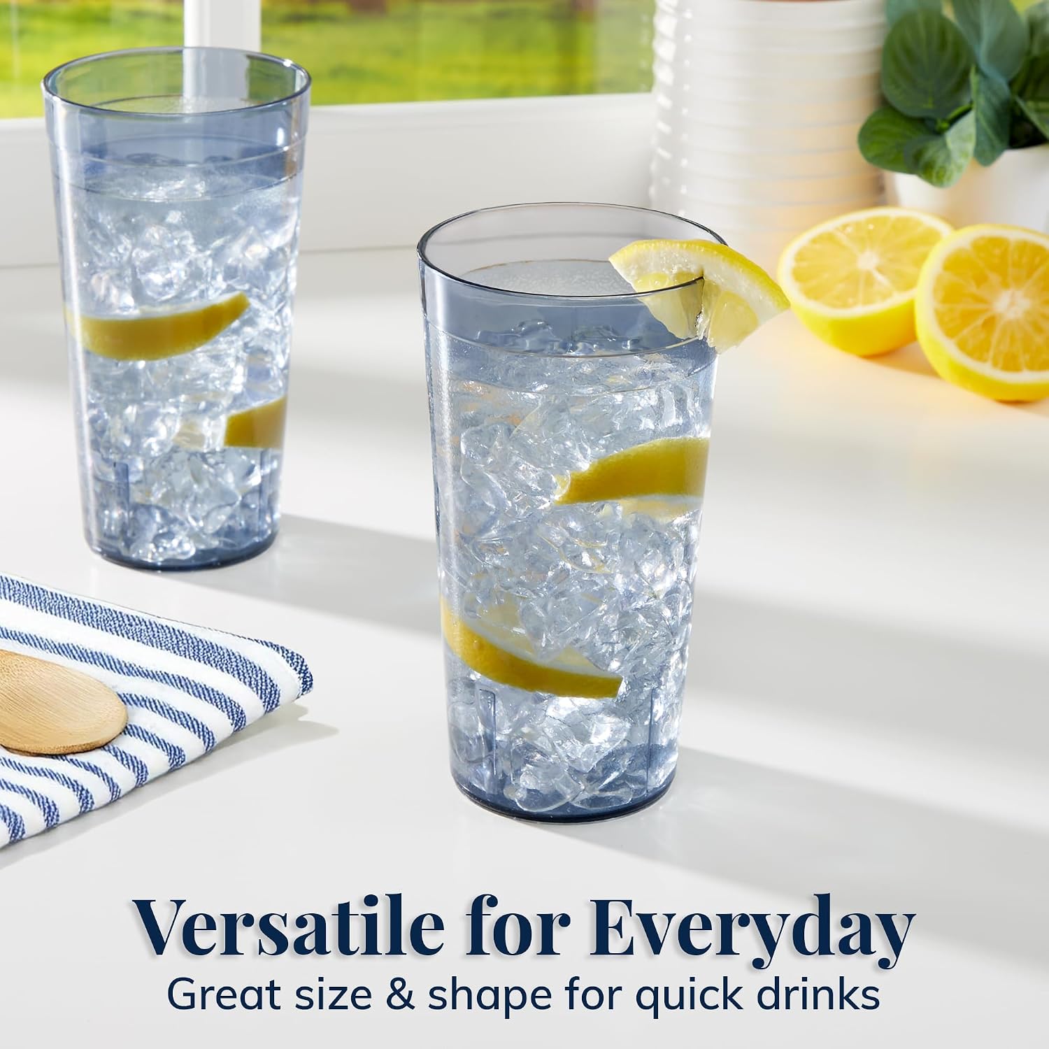 US Acrylic Cafe Plastic Reusable Tumblers (Set of 16) 20-ounce Water Cups Coastal Colors | Restaurant Style Drinking Glasses Value Set, Stackable, BPA-free, Made in the USA | Top-rack Dishwasher Safe