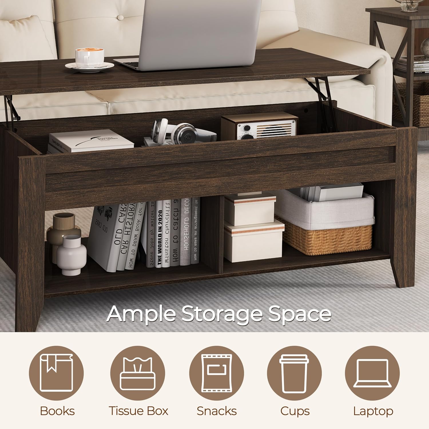 Yaheetech Lift Top Coffee Table with Hidden Storage Compartment Gray 47.5in