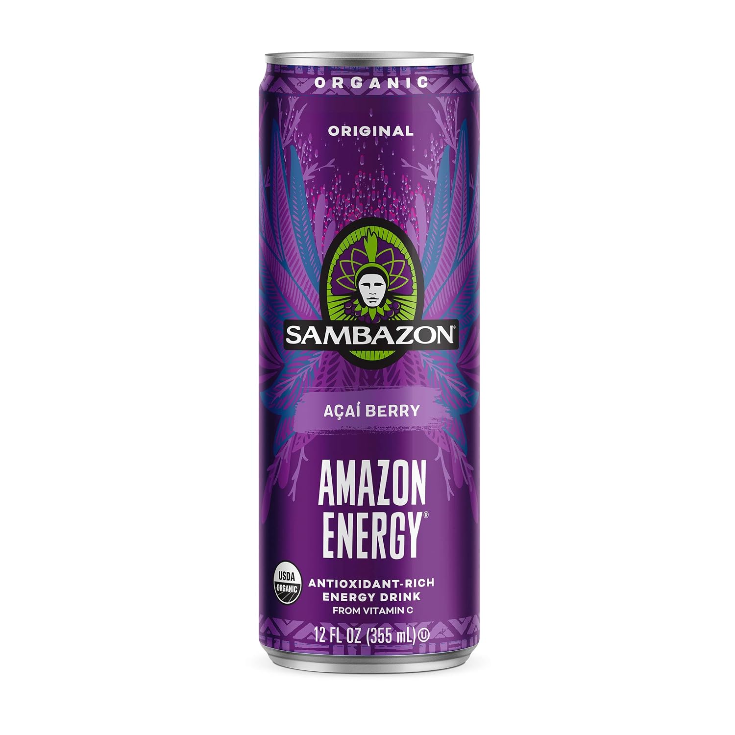 Sambazon Organic Amazon Energy Drink, Jungle Love, Acai Berry and Passionfruit, 12 Fl Oz (Pack of 12)