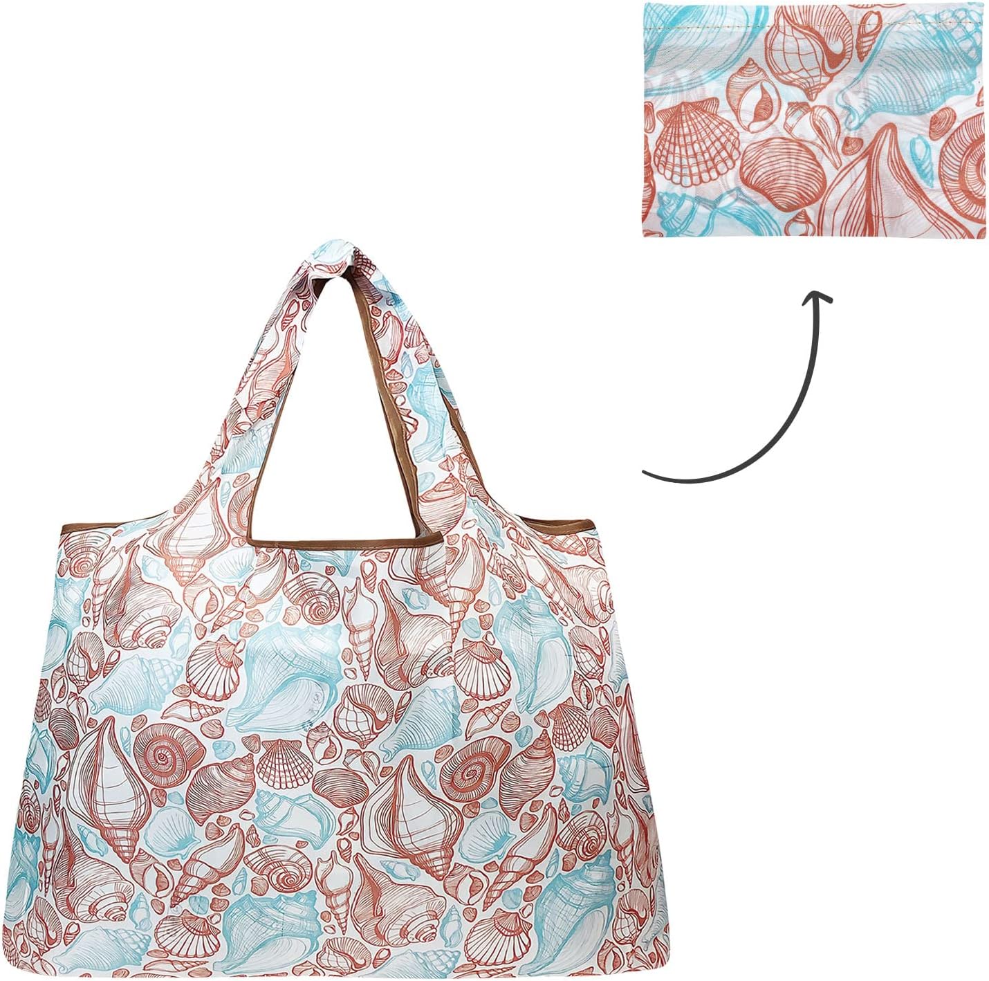 allydrew Large Foldable Tote Nylon Reusable Grocery Bags, Gray Ferns