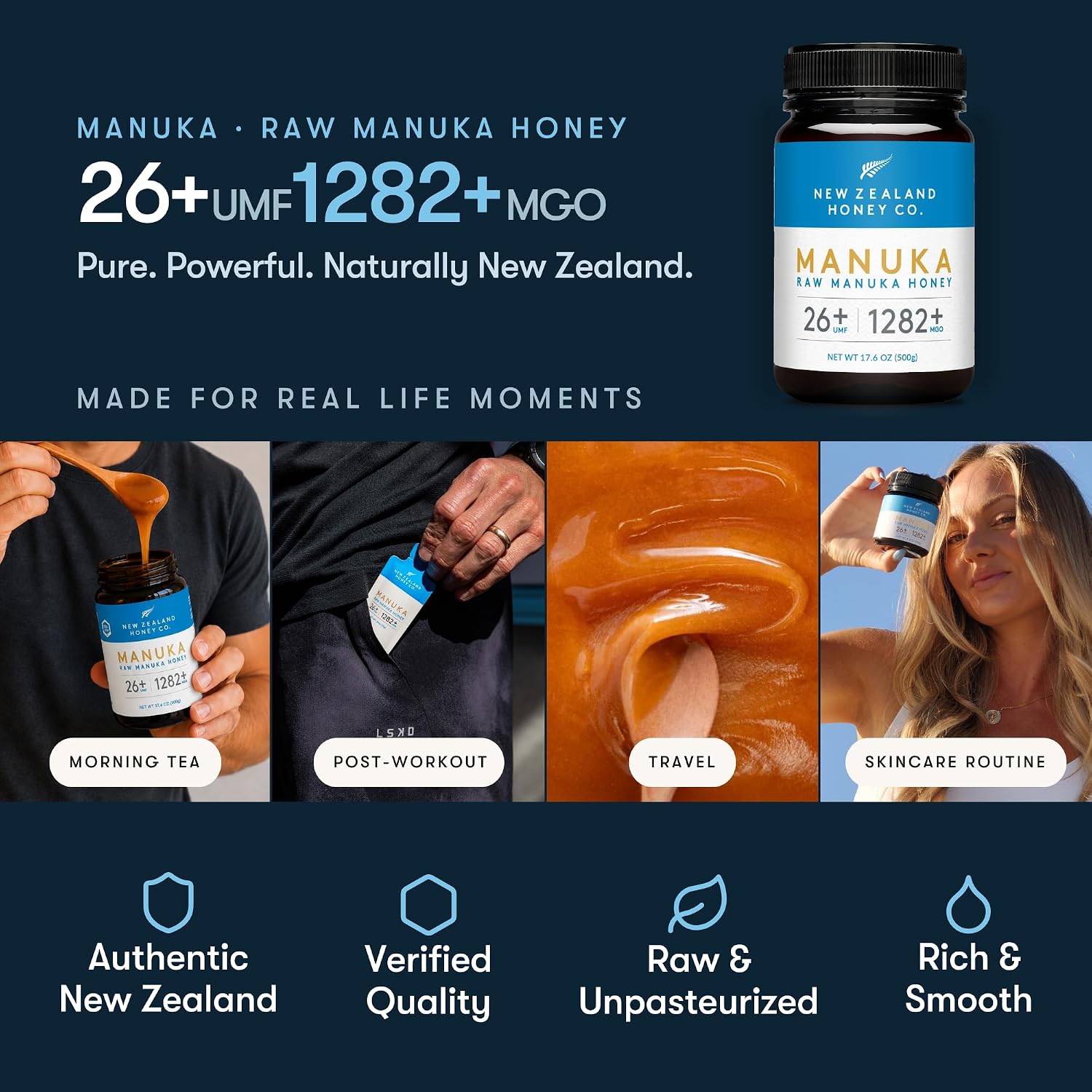 Raw Manuka Honey UMF 26+ MGO 1282+, UMF Certified, 3rd Party Tested, 8.8oz