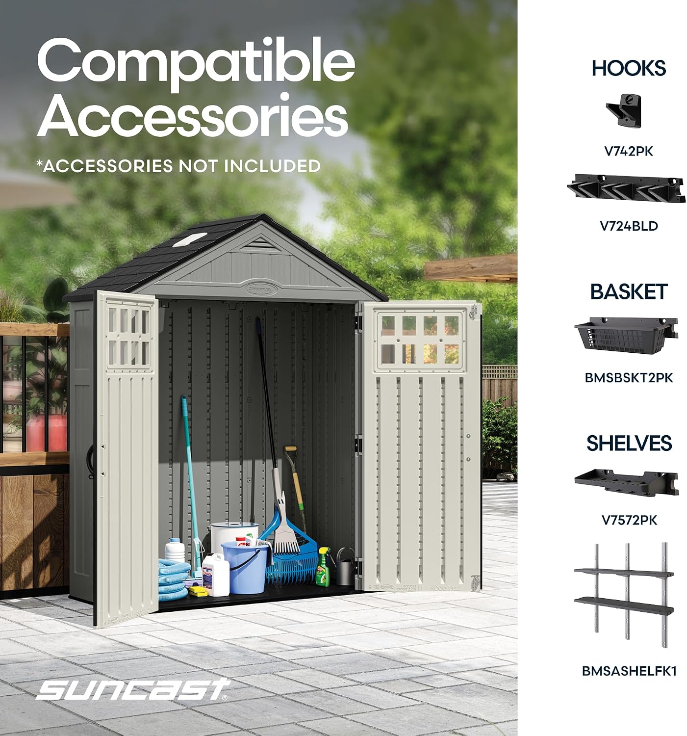 Suncast Everett 6x3 ft Vertical Storage Shed - Resin Outdoor Garden Shed with Floor, Windows