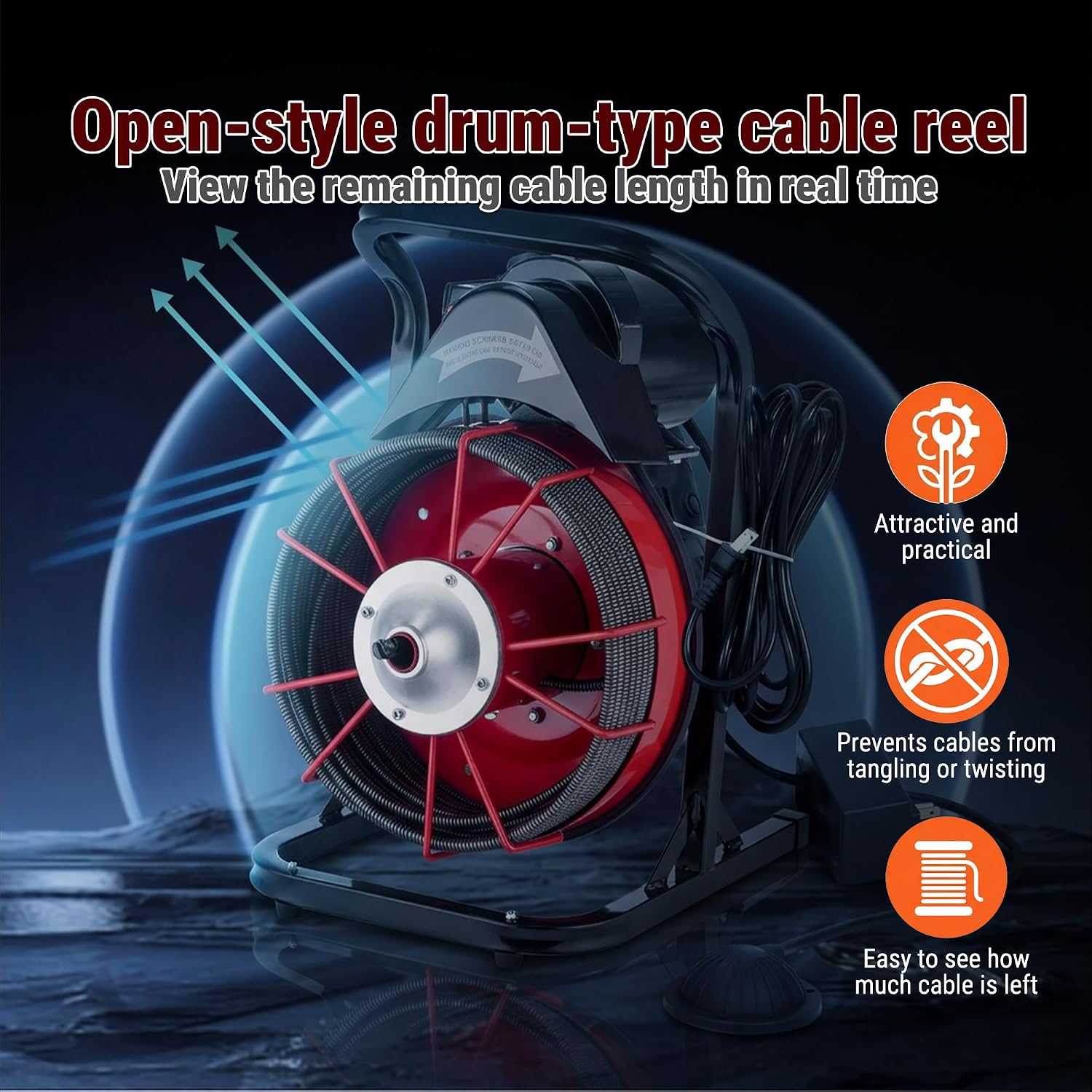 HoldwellS 50FT x 5/16 Inch Drain Cleaner Machine, Electric Drain Auger for 3/4"-3" Pipes, Sewer Snake Auger with 4 Cutters & Pneumatic Foot Switch