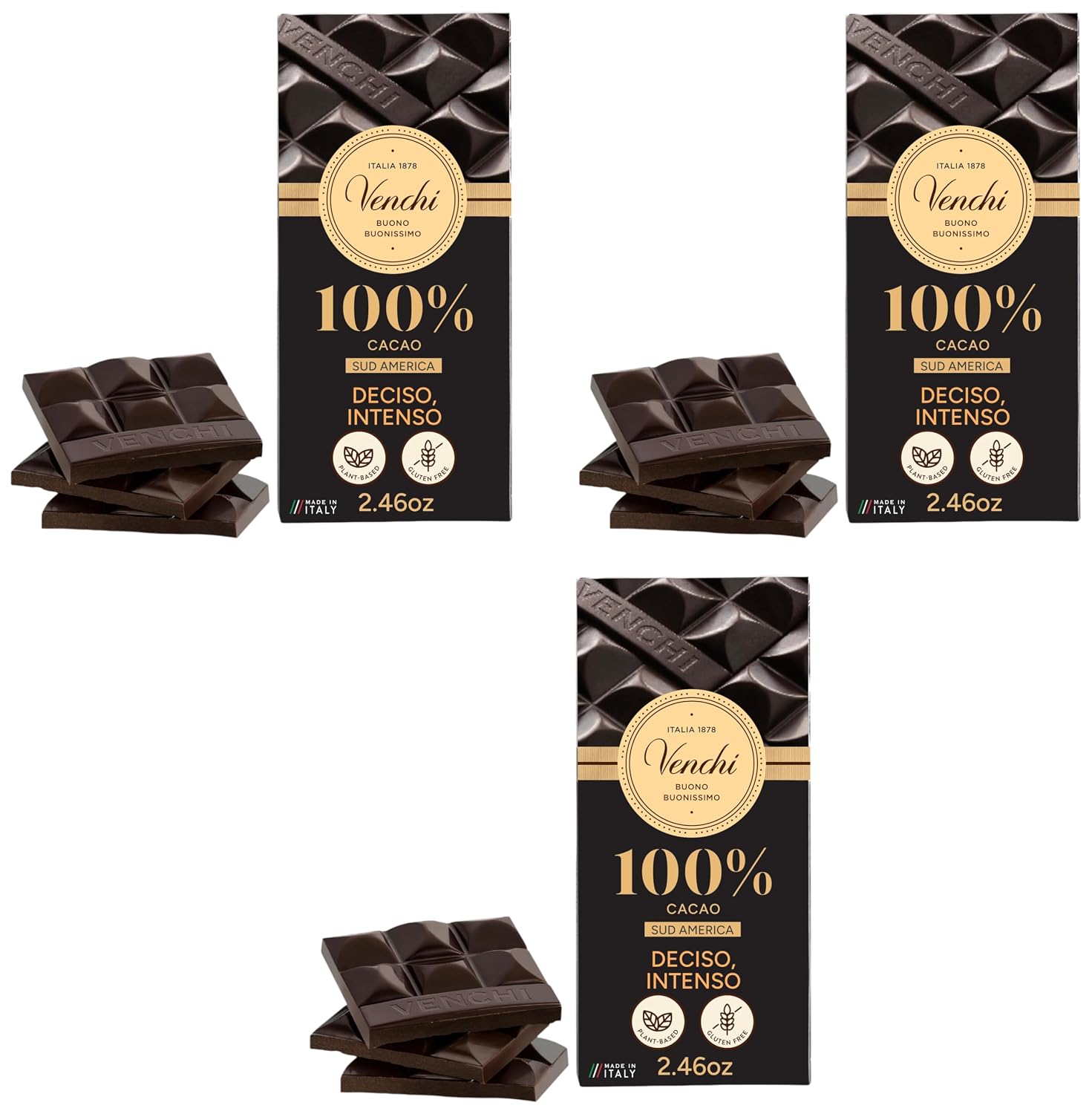 Venchi - Venezuelan Cocoa Blend - 85% Dark Chocolate Bar, 2.46oz - Single Origin Premium Fine Chocolate - Naturally Gluten Free - Vegan