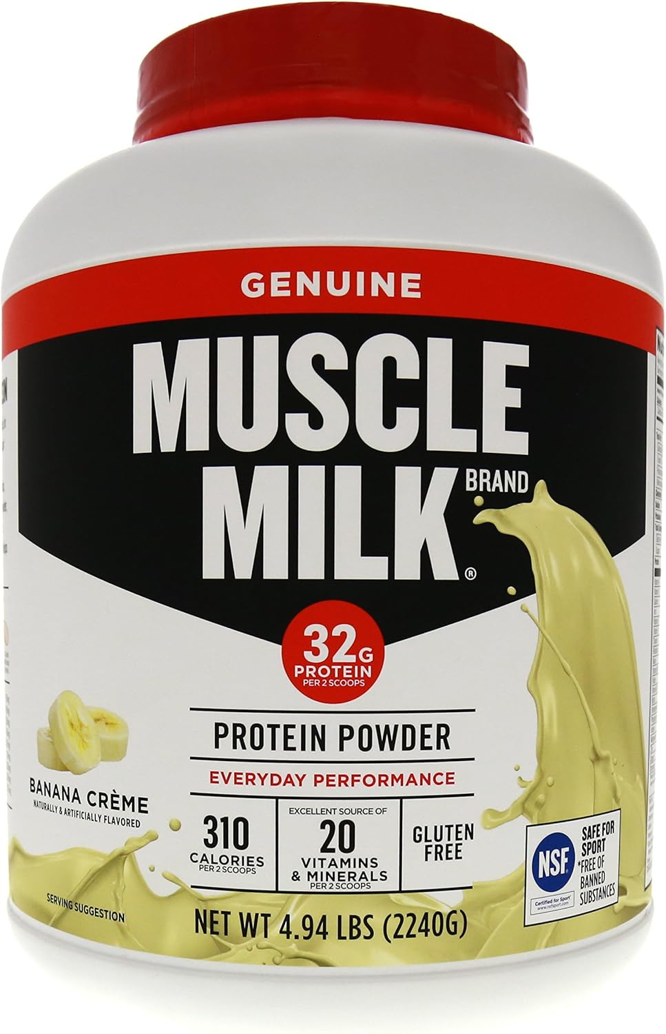Muscle Milk Genuine Protein Powder, Chocolate, 4.94 Pound, 32 Servings, 32g Protein, 2g Sugar, Calcium, Vitamins A, C & D, NSF Certified for Sport, Energizing Snack, Packaging May Vary
