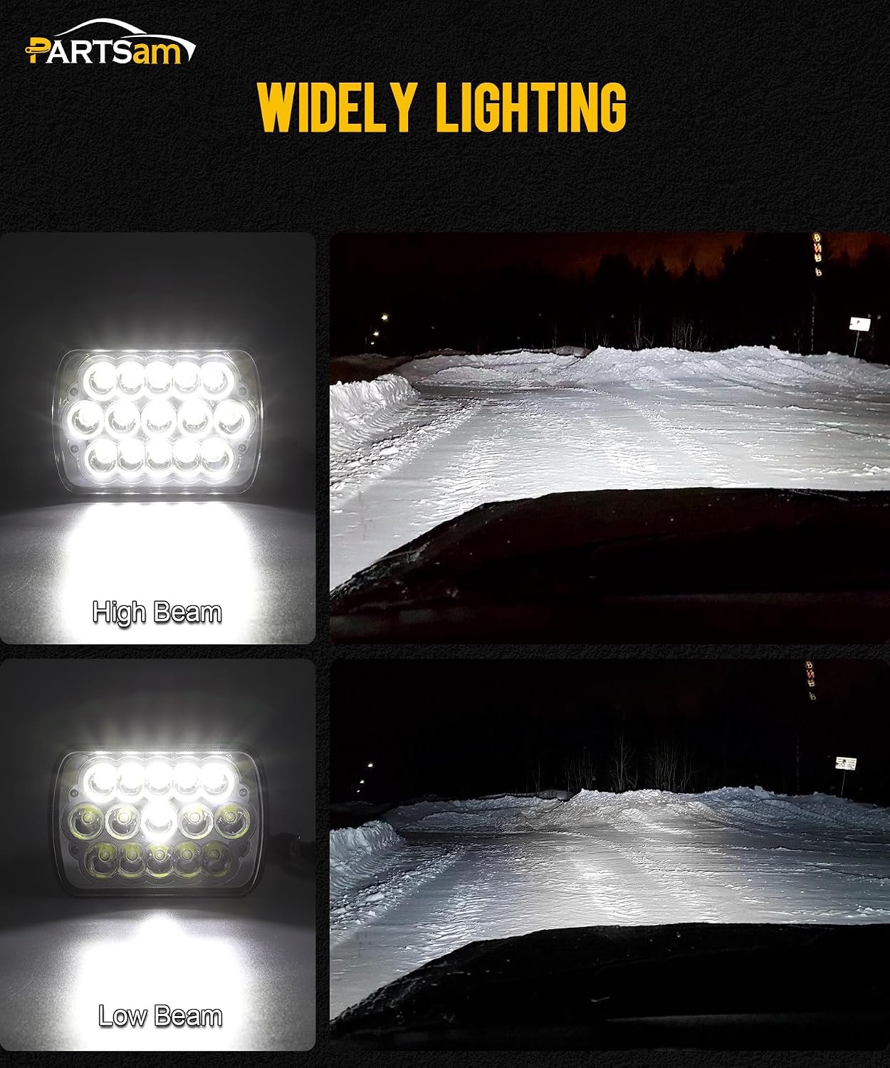 Partsam 2PCS Rectangle H6054 LED Headlights 5x7 7x6 Headlamp Hi/Low Sealed Beam H4 9003 Plug 6054 H5054 Compatible with S10 Blazer Express Van/Wrangler YJ XJ Cherokee Truck Van