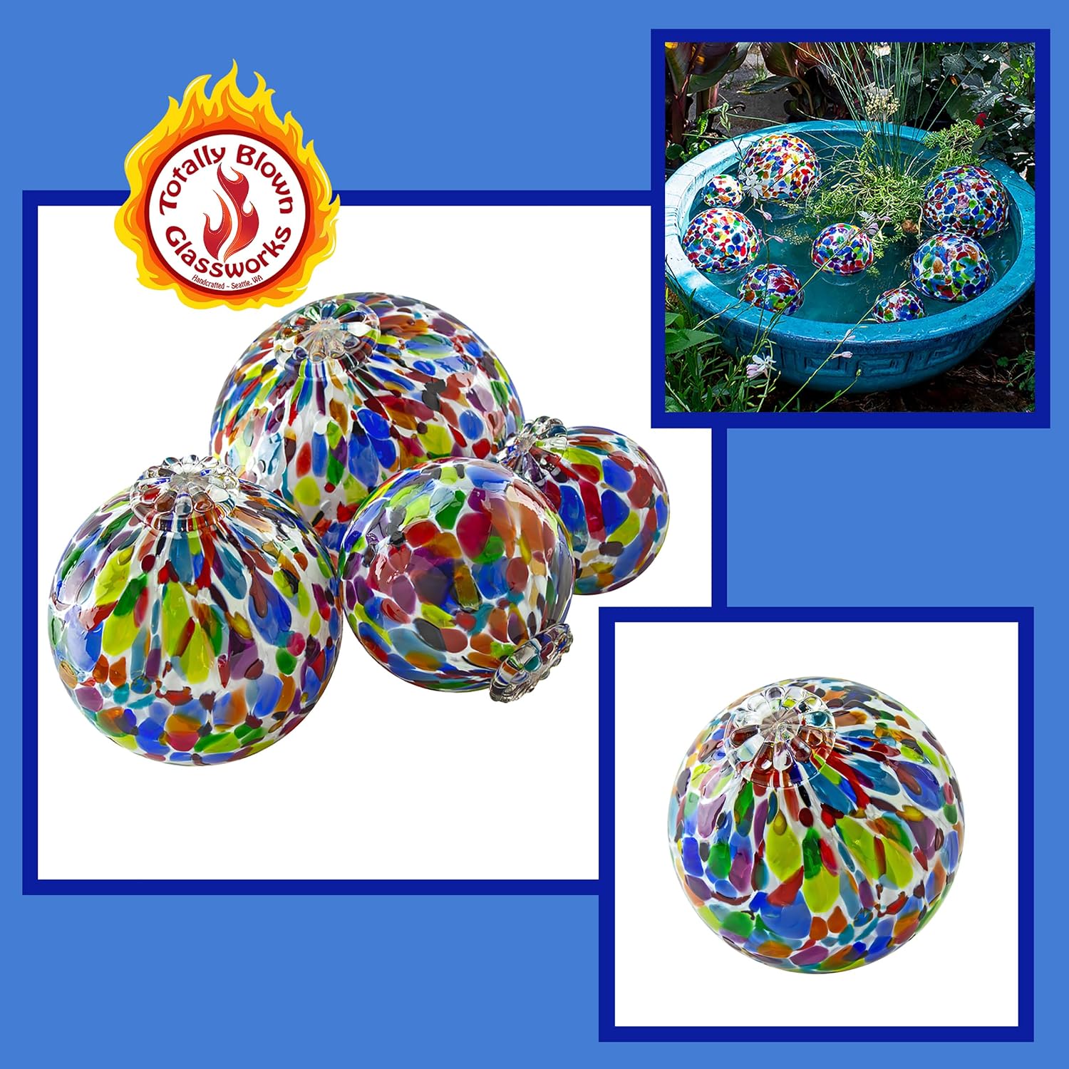 Totally Blown Glassworks Pond Float. Handmade Blown Glass, Garden Gazing Ball, Table Centerpiece