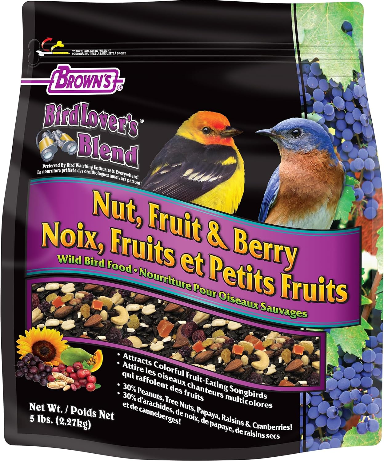 Brown's Bird Lover’s Blend Nut, Fruit & Berry Wild Bird Food, Gourmet Bird Seed with Fruits, Nuts & Sunflower Seeds, Natural & Preservative-Free