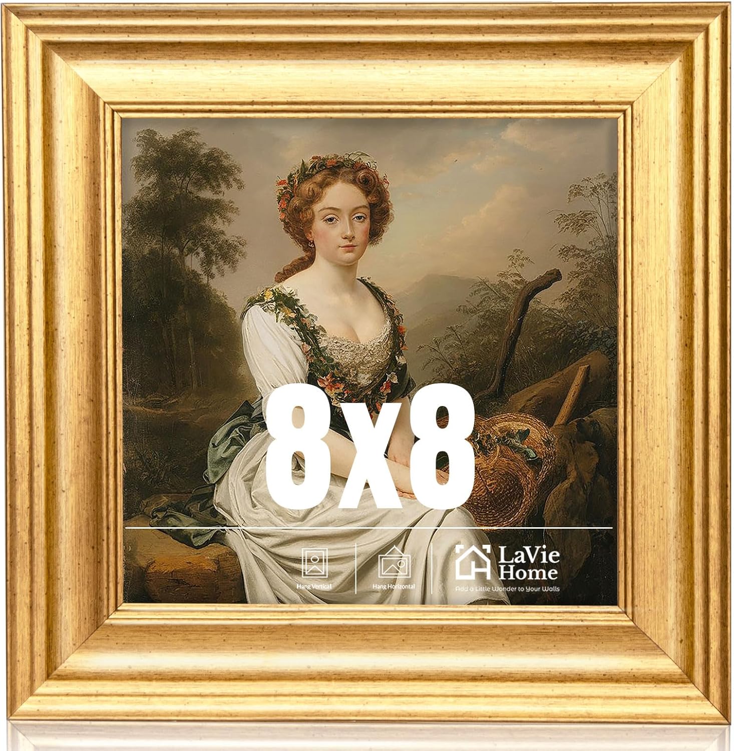 LaVie Home 8x8 Picture Frames (1 Pack, Gold) Square Photo Frame Set with High Definition Glass for Wall Mount & Table Top Display