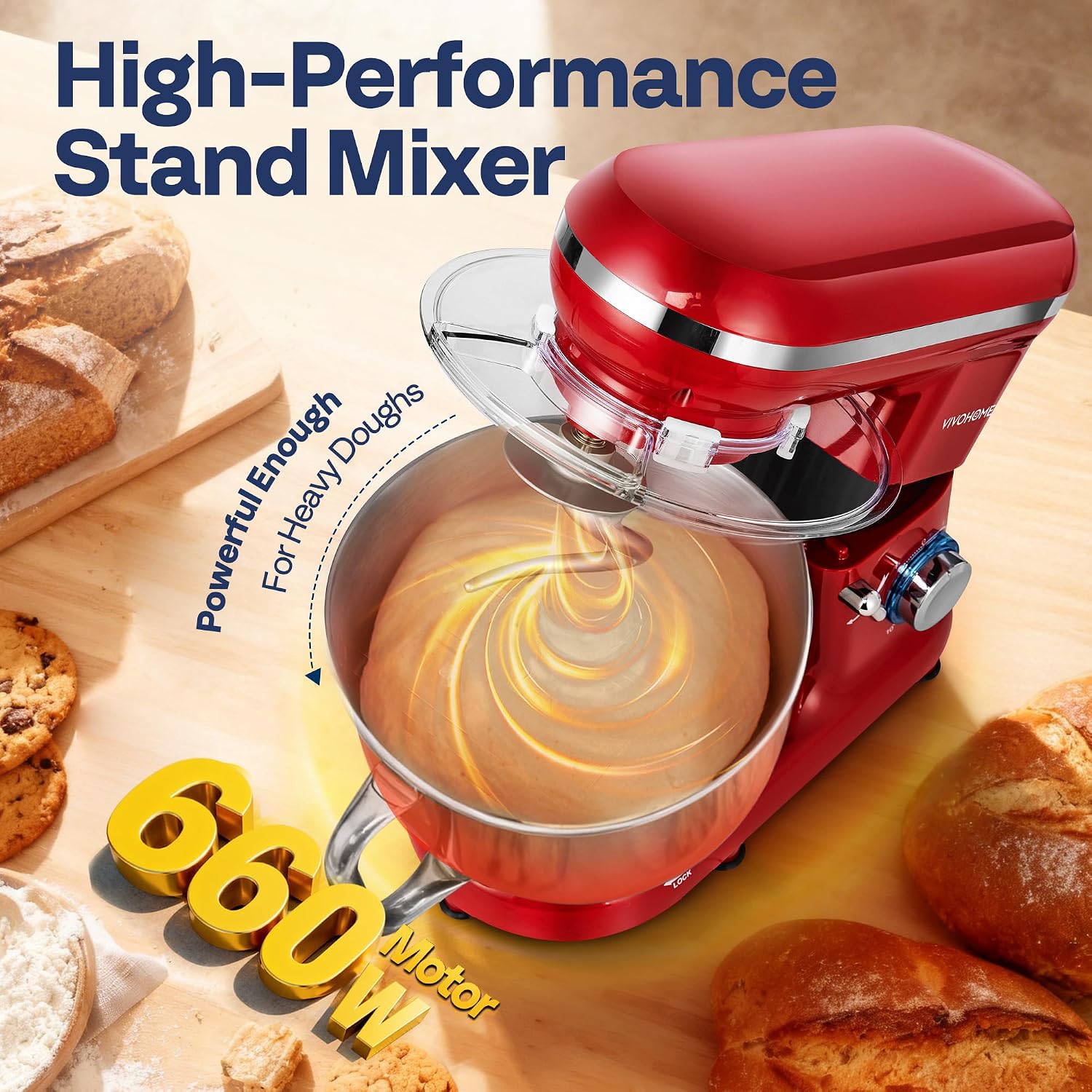 VIVOHOME Stand Mixer, 6-Quart Tilt-Head Kitchen Mixer with Bowl, Gray