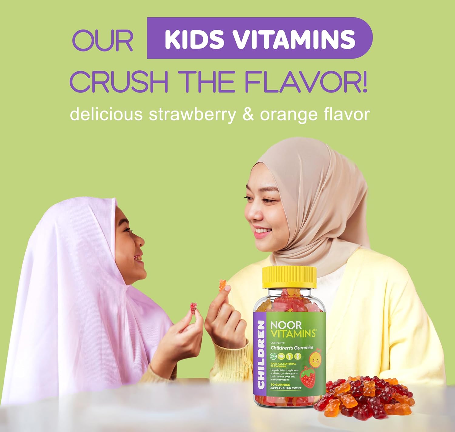 Noor Vitamins Halal Vitamins, Kids Vitamins, Kids Multivitamin Gummies: Vitamin C for Kids, D3, and Zinc for Immunity