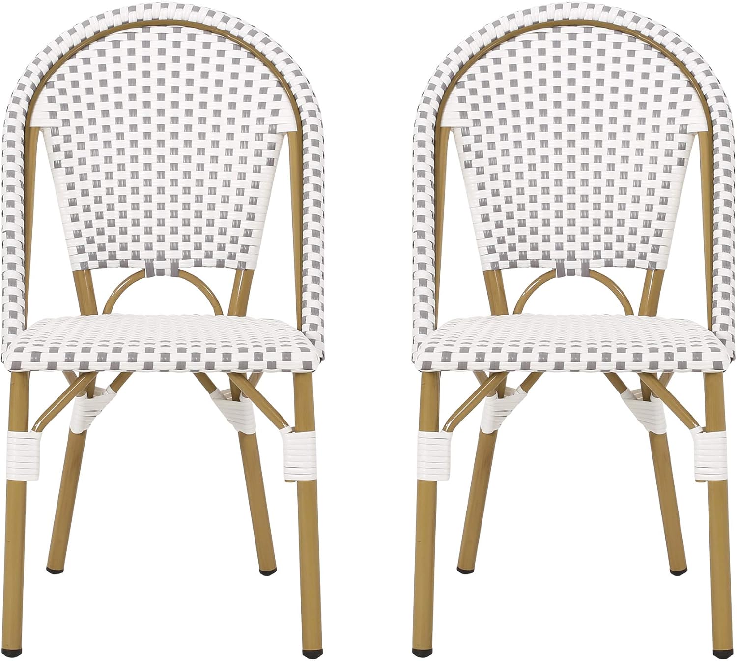 Christopher Knight Home Anastasia Outdoor French Bistro Chair (Set of 2), Black + White + Bamboo Print Finish