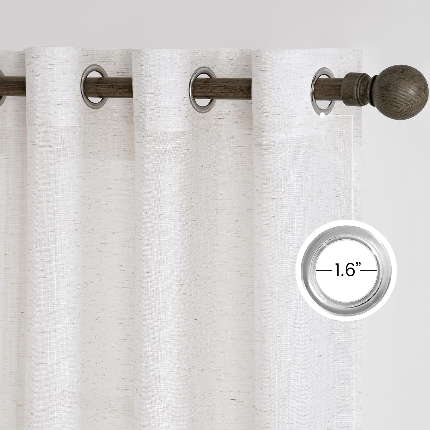 NICETOWN Linen Curtains White Semi Sheer 72 inch Long for Windows, Privacy with Light Filtering Grommet Top Window Treatments for Bedroom/Living Room
