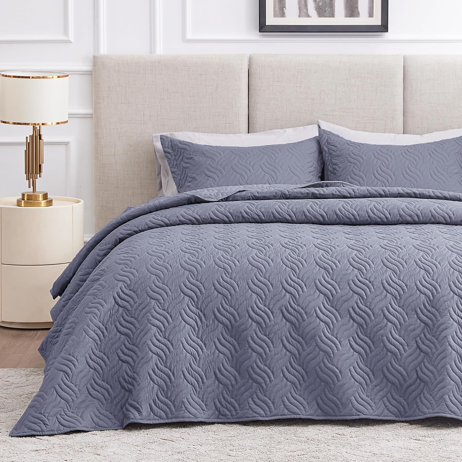 Love's cabin Quilts for Queen Bed Blue Bedspreads - Soft Bed Summer Lightweight Bedspread Comforter - Modern Style Coin Pattern Coverlet for All