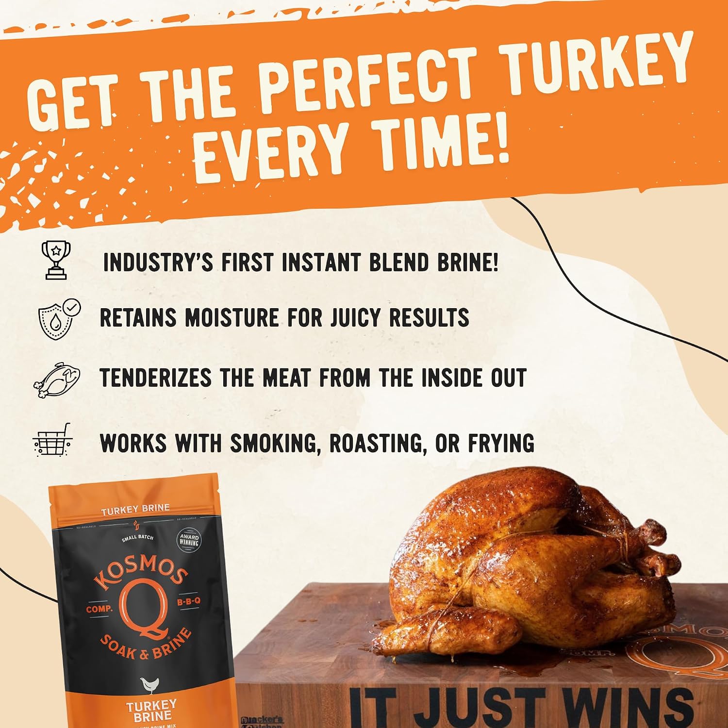 Kosmos Q Chicken Brine Soak, Brown Sugar & Worcestershire Spice Mix For Whole Bird, Breasts, Tenderloins, Grilling, Roasting, Smoking, Locks In Moisture, Savory Flavor, Easy Mix Directions, 16 Oz Bag