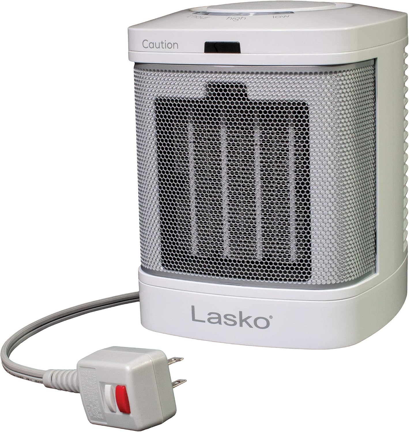 Lasko Electric Ceramic Space Heater for Bathroom - 8” - CD08200 - White | ALCI Safety Plug, Portable, 2 Heat Settings, Simple Heat Button, Overheat Protection, Cool Touch Housing, 1500W