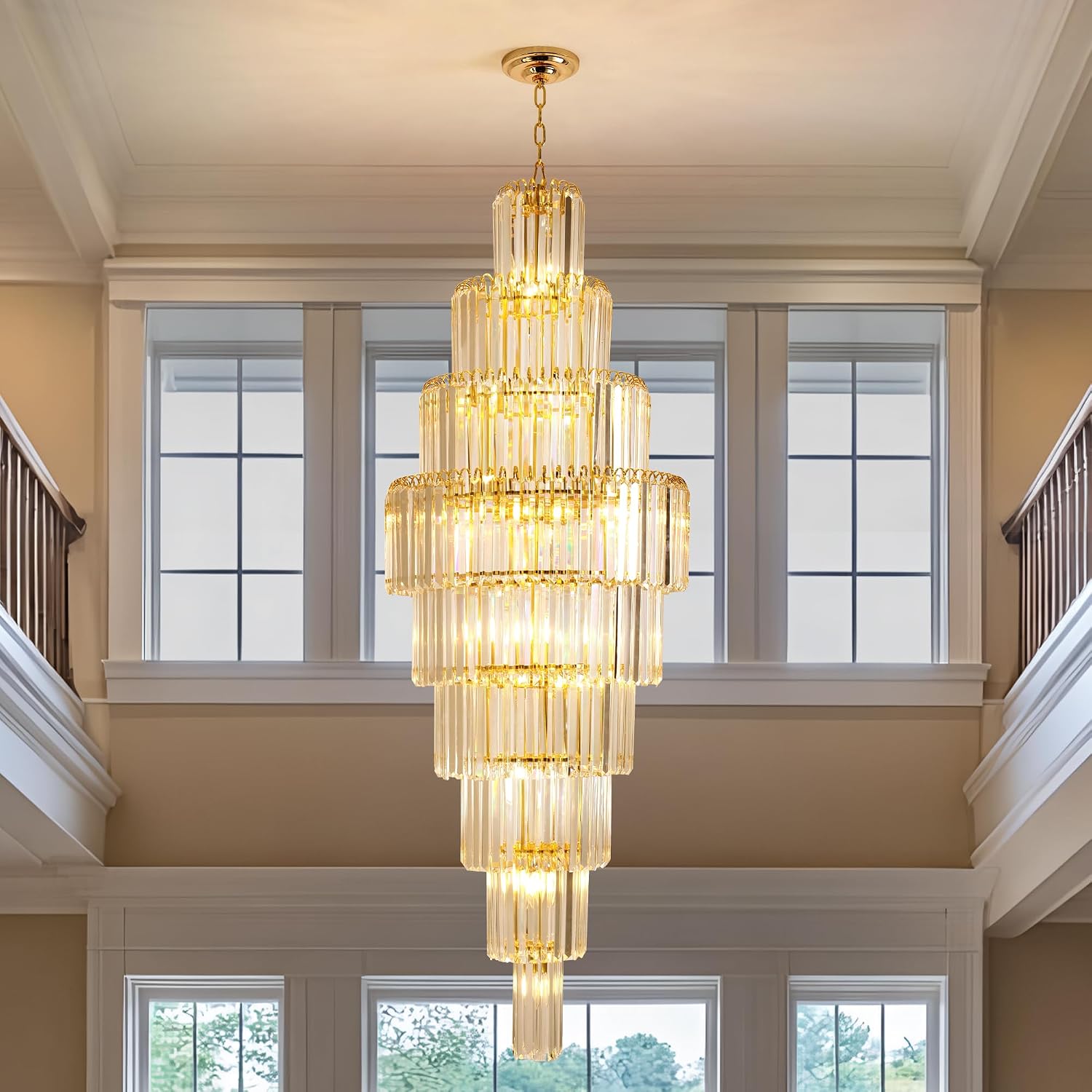 Luxury Modern Gold 9-Tier Crystal Chandelier for High Ceiling Foyer Staircase Large Entryway Light Fixture Dia23.7 20 Lights