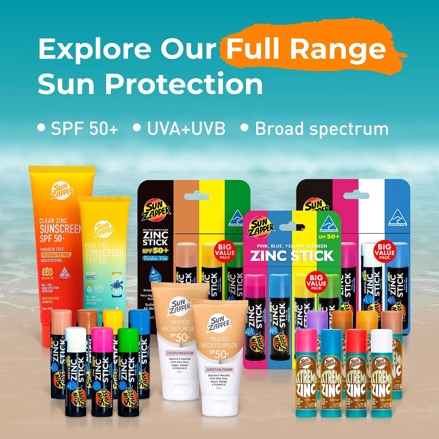 Sun Zapper Zinc Oxide Sunscreen Stick SPF 50+ Light Skin Tone – Mineral Sunscreen for Face and Body, Water Resistant Sunblock for Sensitive Skin,Travel Size 12g (0.42 oz), Australian Made