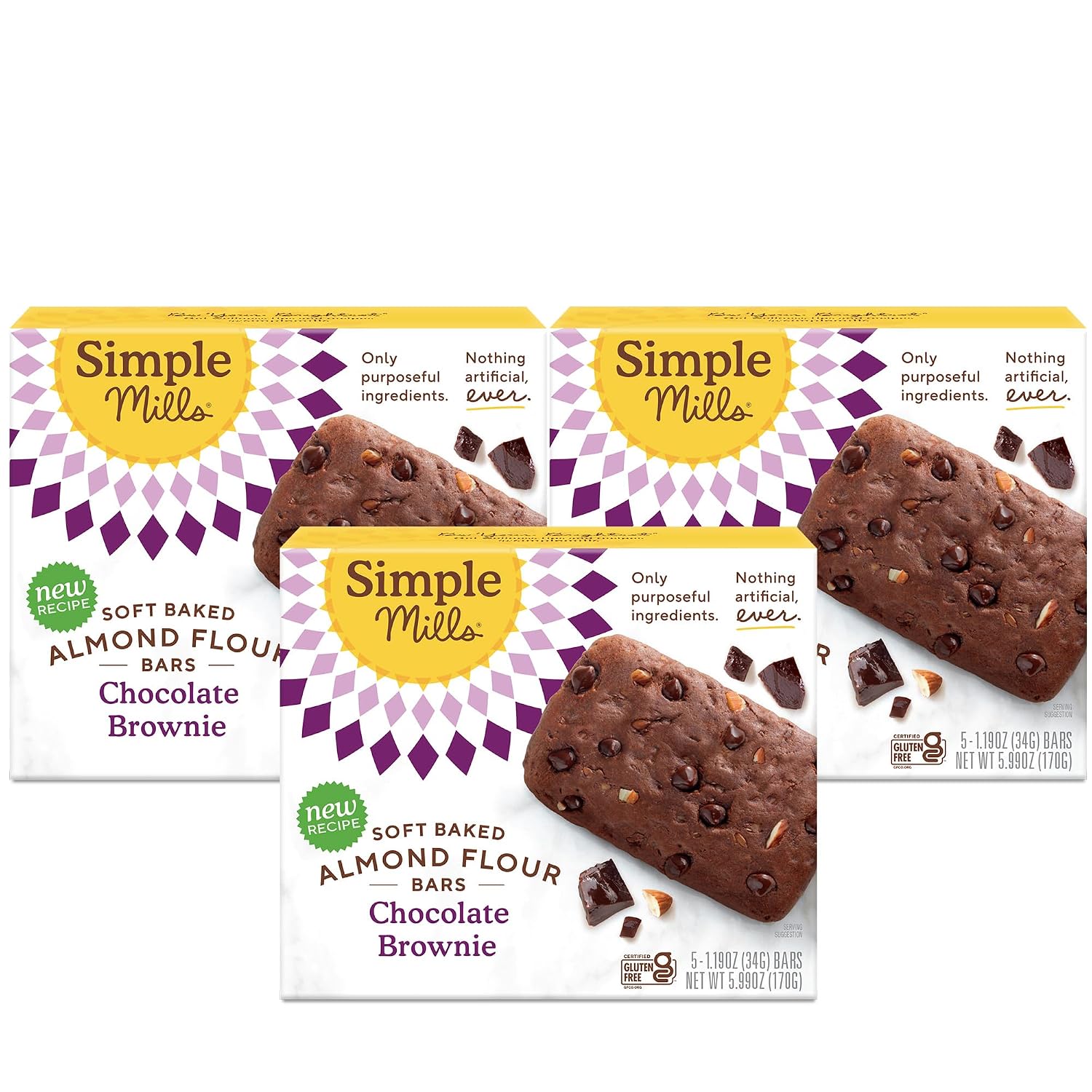Simple Mills Soft Baked Dark Chocolate Almond Flour Bars, 5 ct, 1.19 oz each