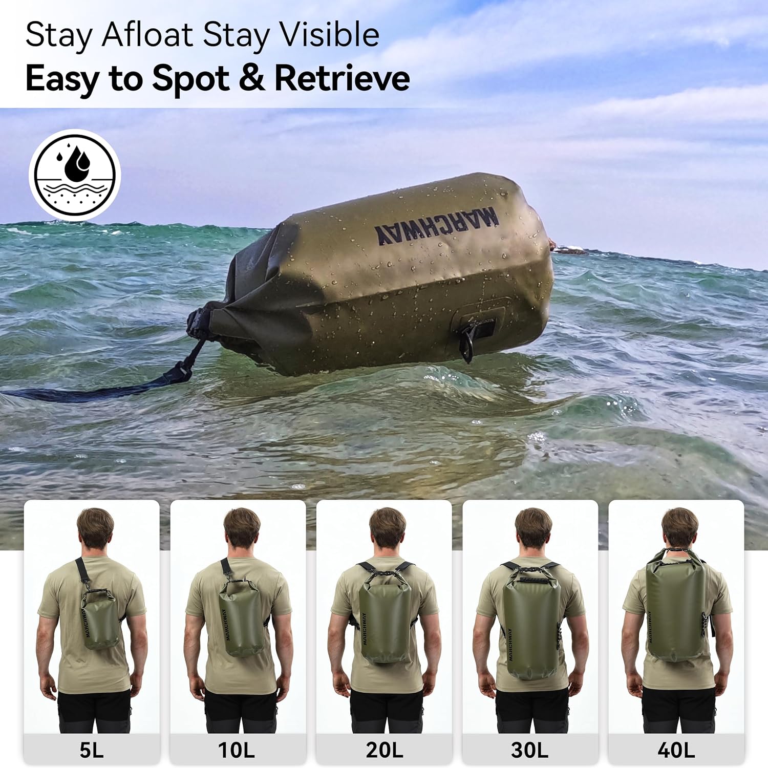 MARCHWAY Floating Waterproof Dry Bag Backpack 5L/10L/20L/30L/40L, Roll Top Sack Keeps Gear Dry for Kayaking, Rafting, Boating, Swimming, Camping, Hiking, Beach, Fishing