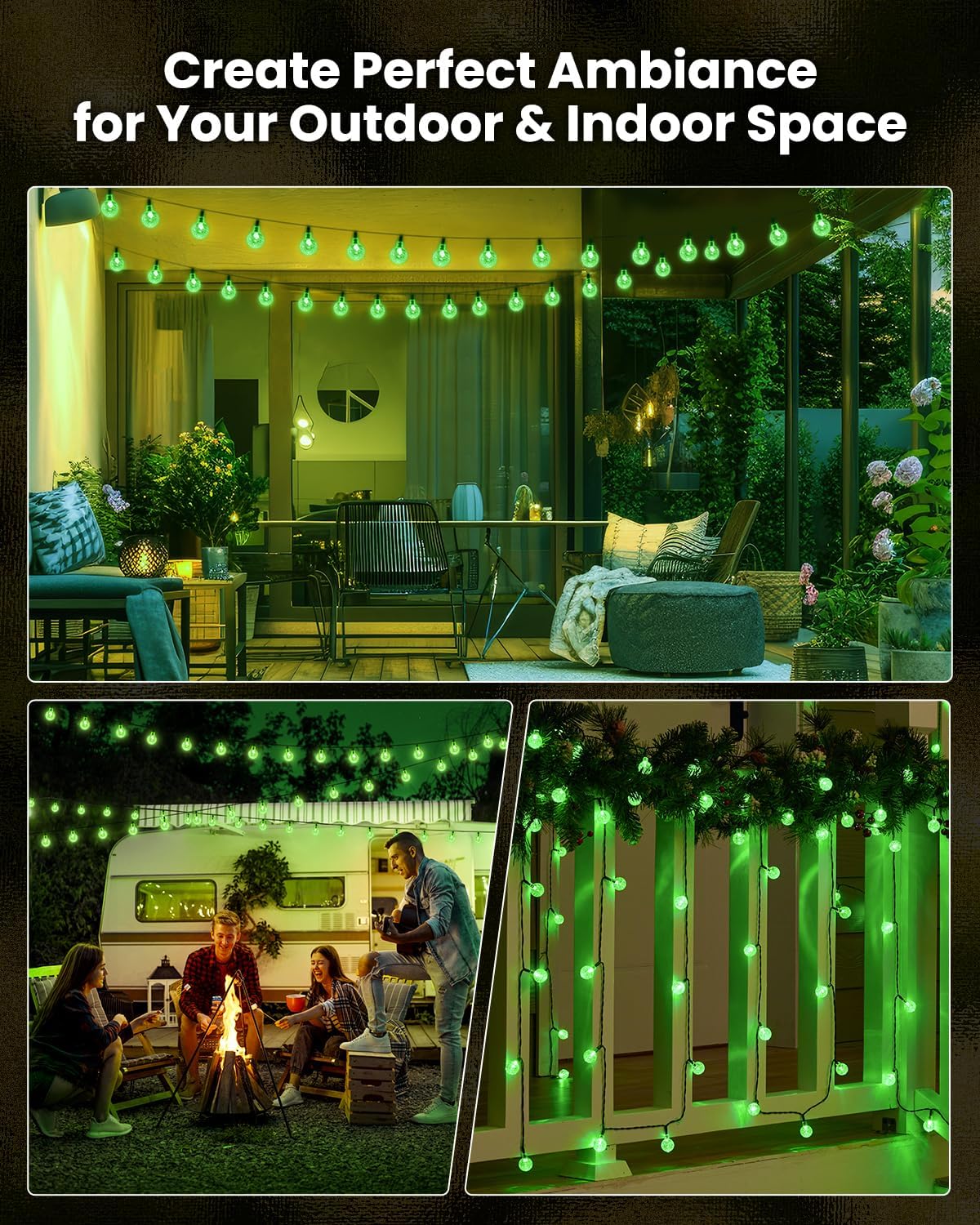 Brightown Solar String Lights Outdoor 60 Led 35.6 Feet Crystal Globe Lights with 8 Lighting Modes