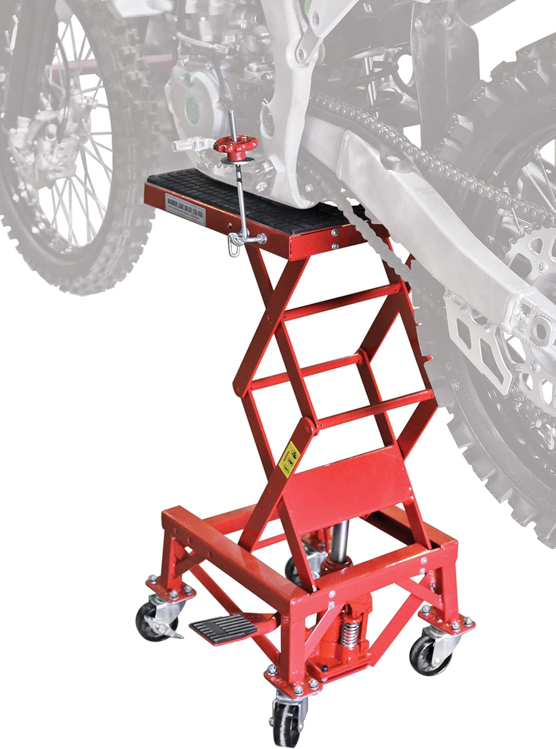 Extreme Max 5001.5083 Ultra-Stabile Hydraulic Motorcycle Lift Table with Foot Pad Lift Function - Raises Bikes from 13.25" to 34"