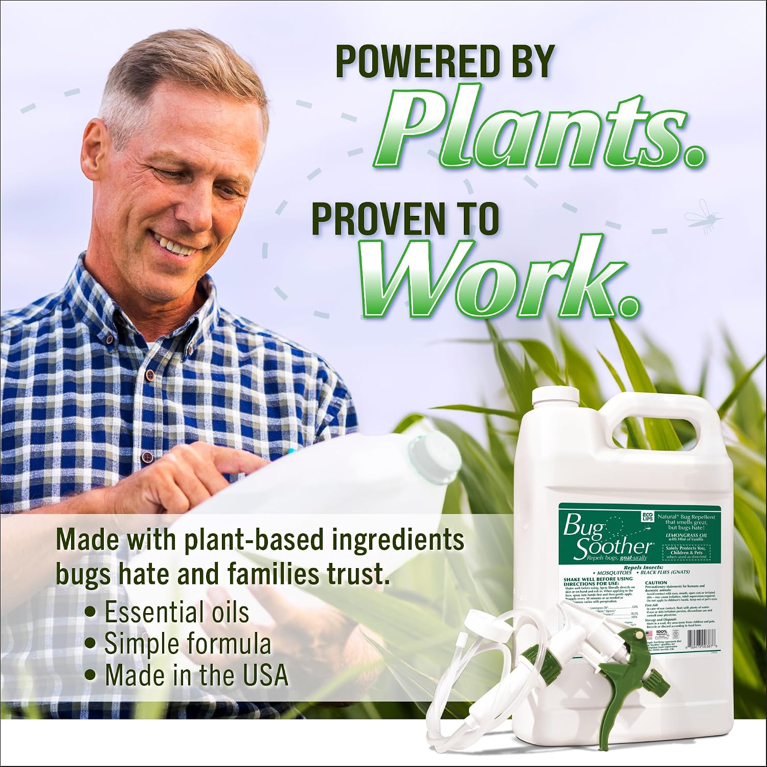 Bug Soother Natural Insect Repellent, DEET-Free Outdoor Spray 1 Gallon | Plant Based | Repels Mosquitos, Gnats & Black Flies | Ideal for Farms