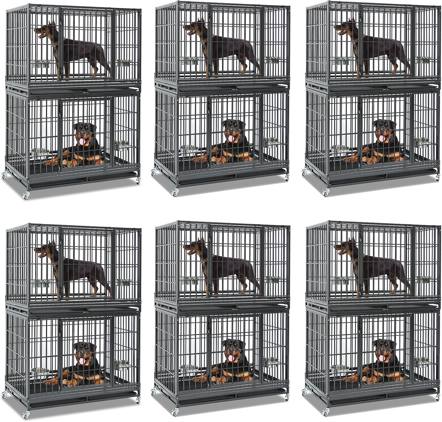 Homey Pet Taller 43" Heavy Duty Double Dog Crates with Divider & Dual Door | Drop Cage for Dogs with Lockable Wheels, Bowls, Removable Tray, Top Access, Ideal for Small to Medium & Large Dogs, Breeders