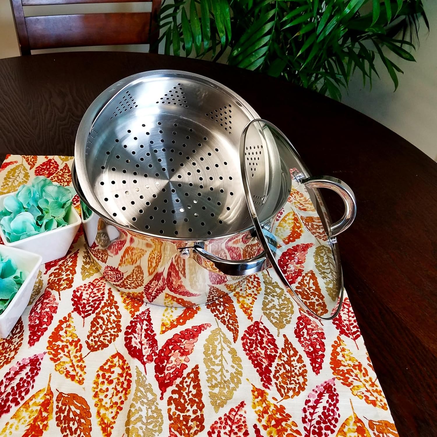 Oster Dutch Oven with Steamer Basket 3-Quart - Sangerfield Stainless Steel, Stovetop Steamer for Vegetables, Rice & Tamales, Dishwasher Safe