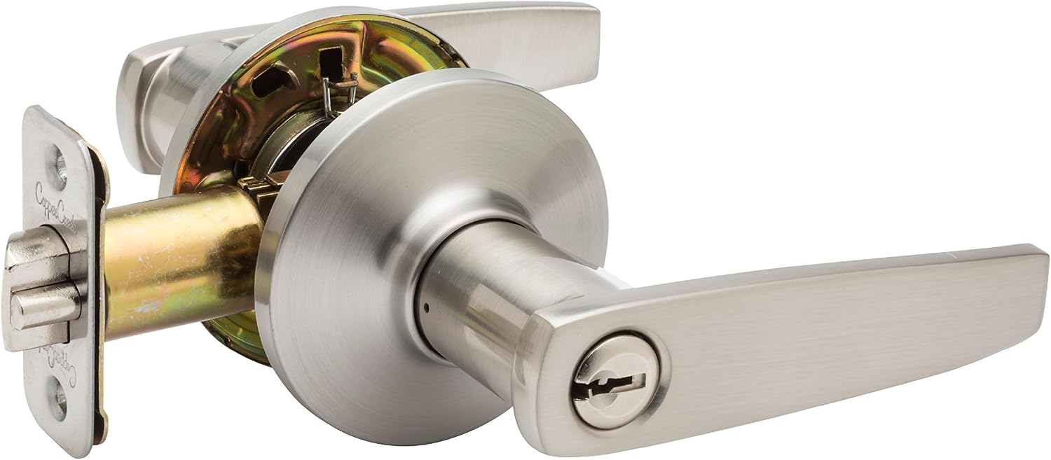 Copper Creek DL1231SS Daley Push Button Privacy Door Lever, Satin Stainless