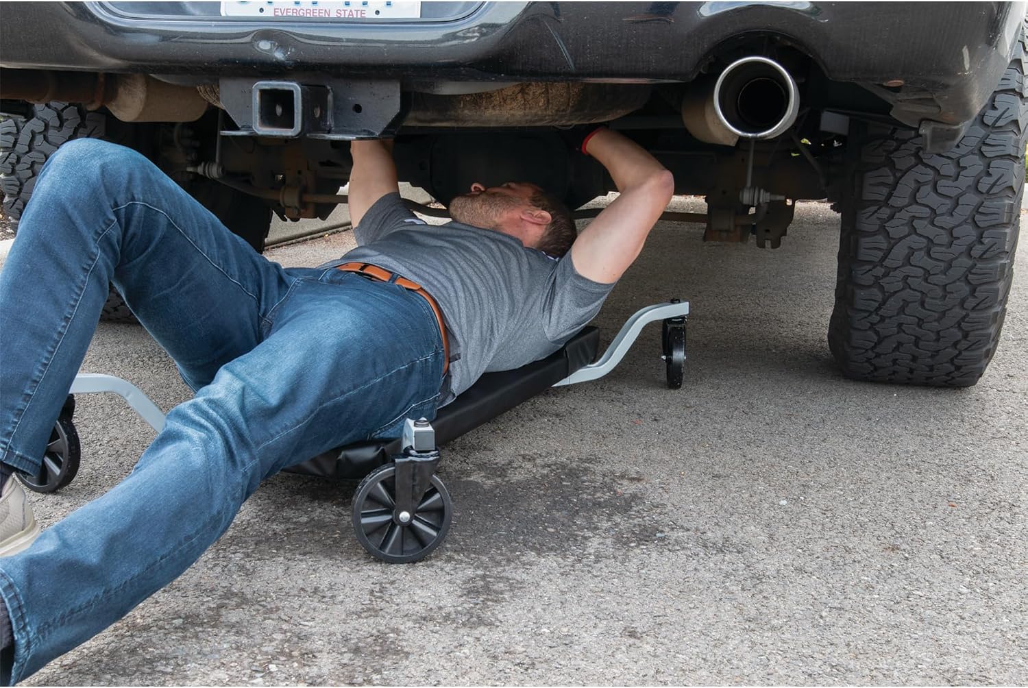 Performance Tool W85014 38 in. Low-Profile Automotive Mechanics Creeper | Oversized x-frame low profile creeper with 2-inch extra cushion padding. 5-inch jumbo swivel casters. 300 lb. capacity
