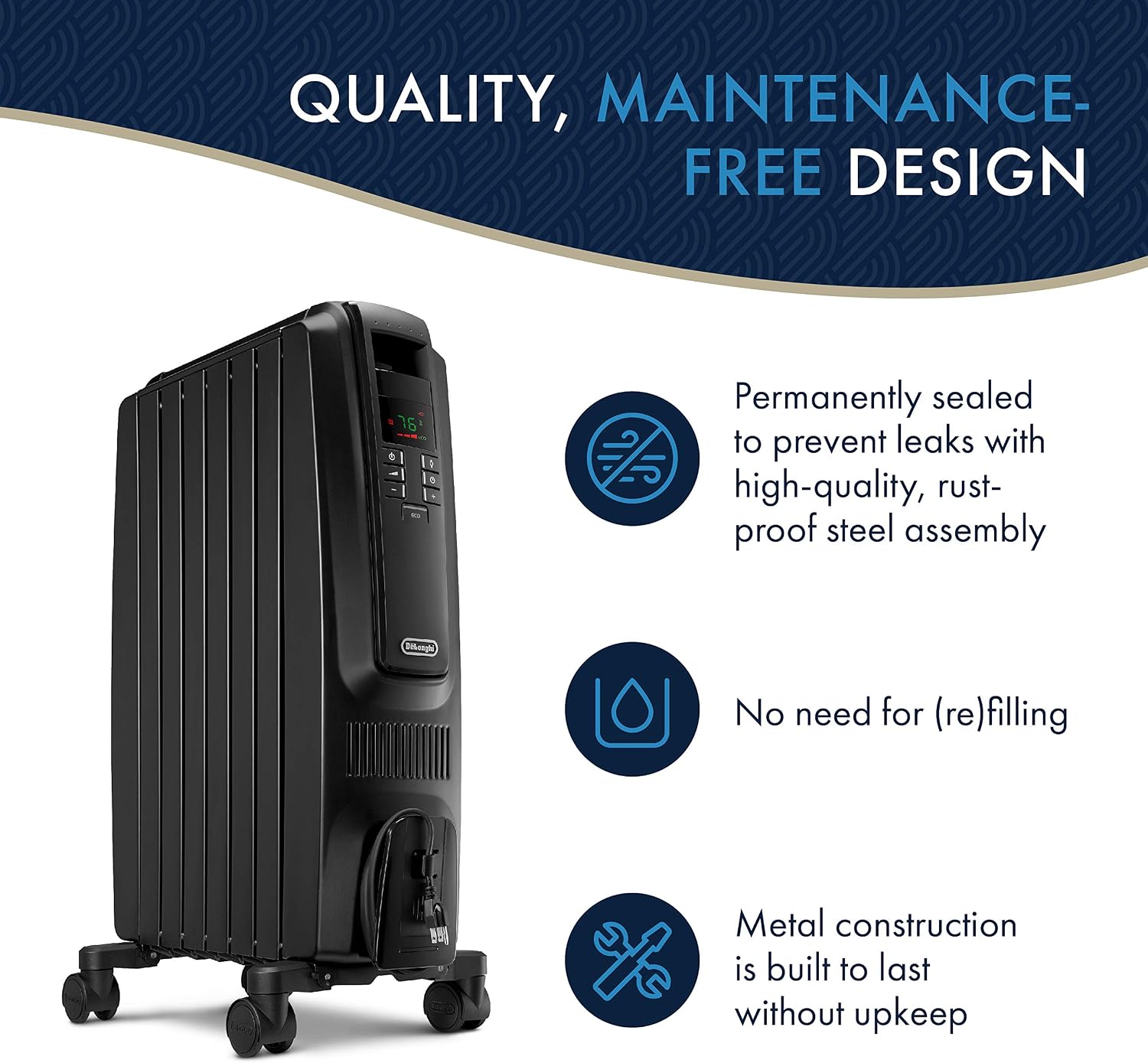 De'Longhi Dragon Digital Oil Filled Radiator Heater, 1500W Electric Space Heater for indoor use, programmable timer, Energy Saving, full room heater with safety features TRD40615E