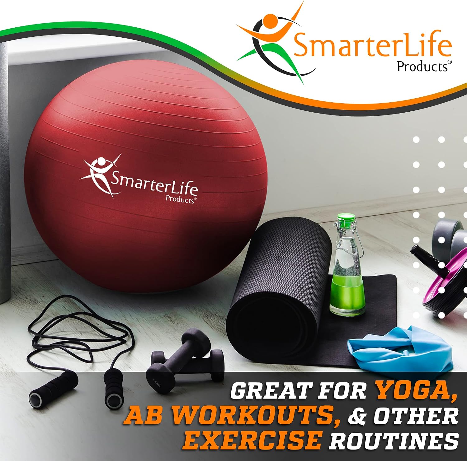 SmarterLife Exercise Ball, Yoga Ball for Gym, Balance, Stability, Pregnancy