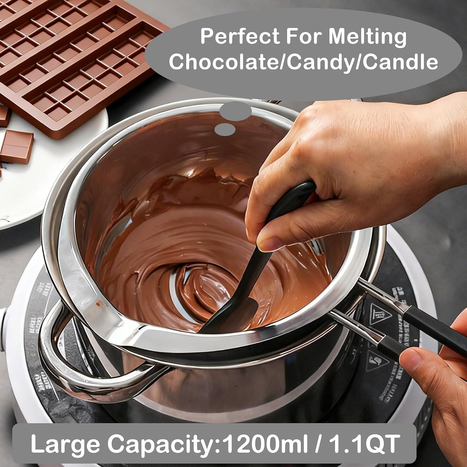 1QT Double Boiler Chocolate/Wax/Candy Melting Pot with Silicone Spatula