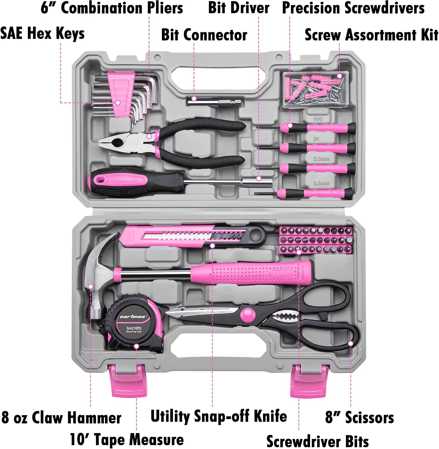 CARTMAN 39-Piece Household Tool Set, Orange Hand Kit With Storage Case | Complete assortment for home repairs, DIY projects, furniture setup, crafting, and daily household fixes in toolbox.