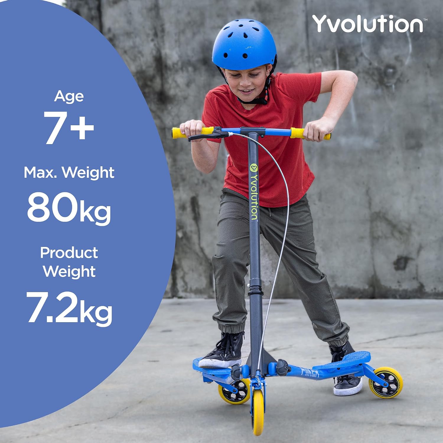 Yvolution Fliker A3 Drift Scooter, 3 Wheels Kids Wiggle Scooter, Foldable, Handbrake, Caster Wheels, for Boys and Girls Aged 7+ Years Old
